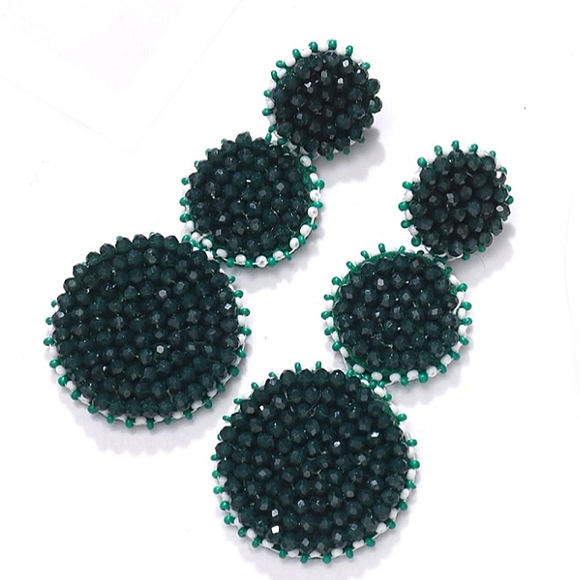 Pine Green Beaded Triple Tier Earrings Bohemian Bold Boho Statement Jewelry New - Picture 2 of 10